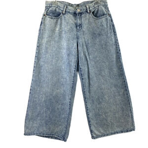 Rewash Wide Leg Jeans Junior Size 11 Acid Wash Denim Crop‎ Classic Rise Distress